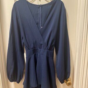 Relipop Long-Sleeve Ruffle Hem Romper – Deep Blue – Size Unknown (Used)